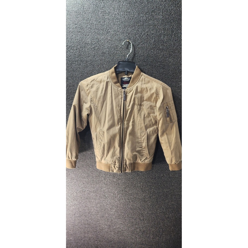 QLZ Young Design NASA Bomber Jacket Tan Khaki Kids Size 8 Utility Flight Jacket